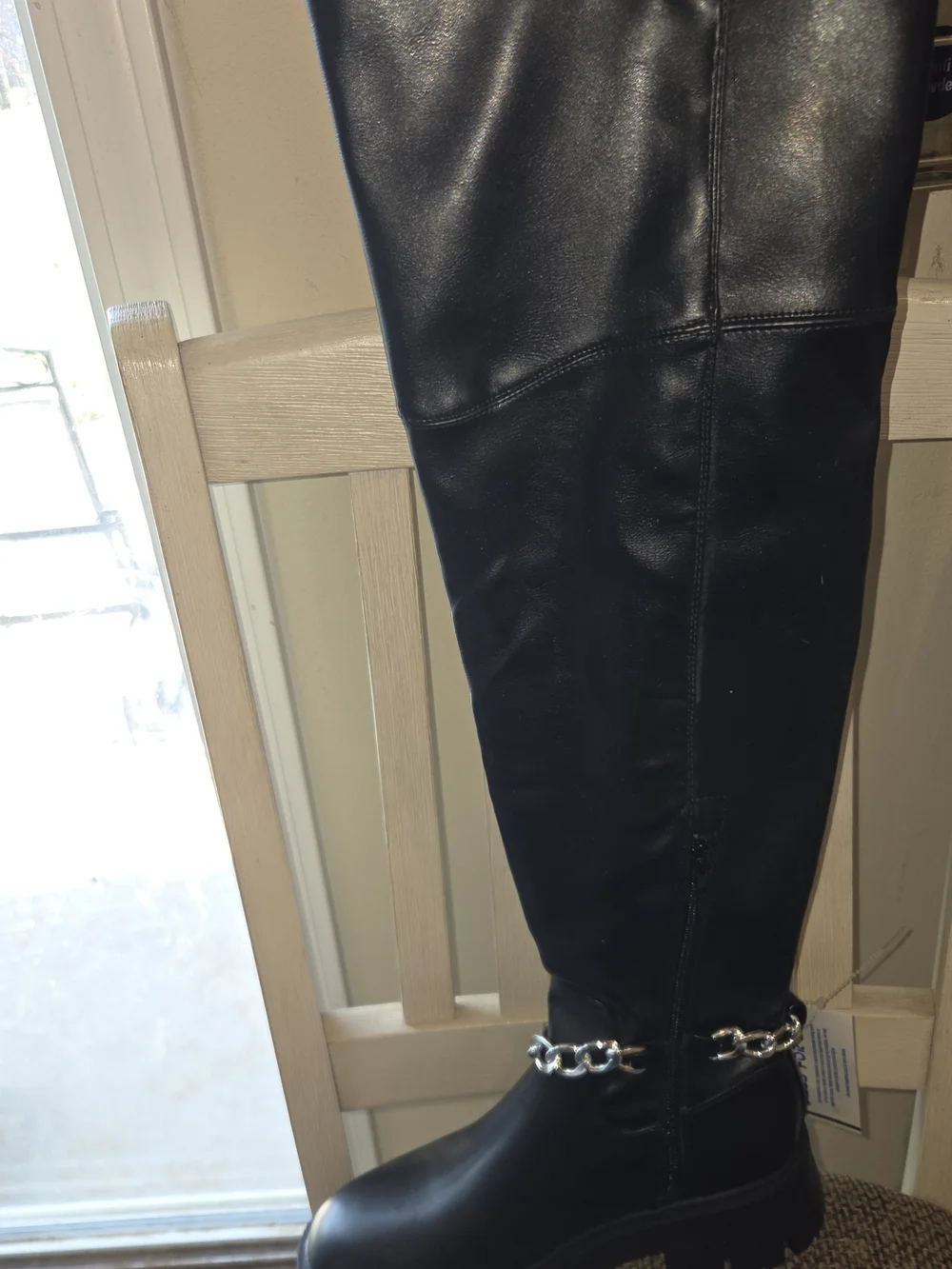G by Guess Black Over-the-Knee Boots with Chain Accent